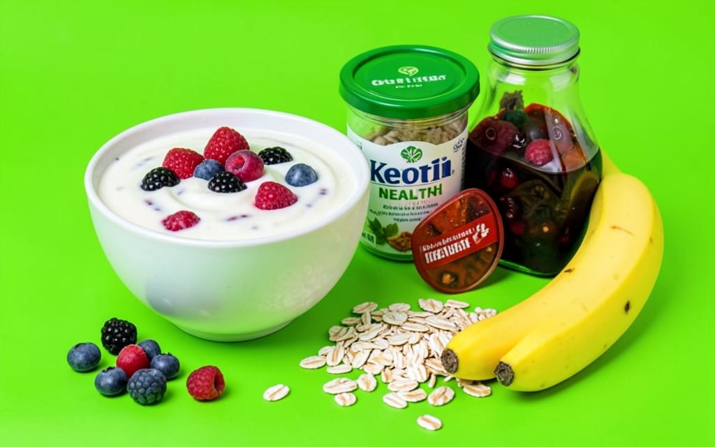 Iogurte com frutas vermelhas, aveia e banana — alimentos para a saúde intestinal